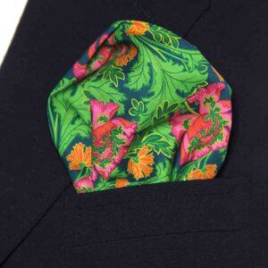 New Hand Stitched Pocket Square Tana Lawn Italian Cotton Poppy Flair Floral